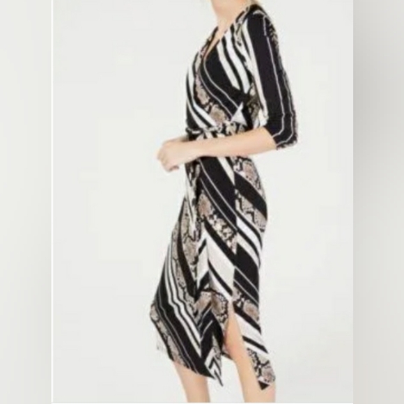 I.N.C Snake Print Stripe V Neck Midi Dress - Picture 3 of 8